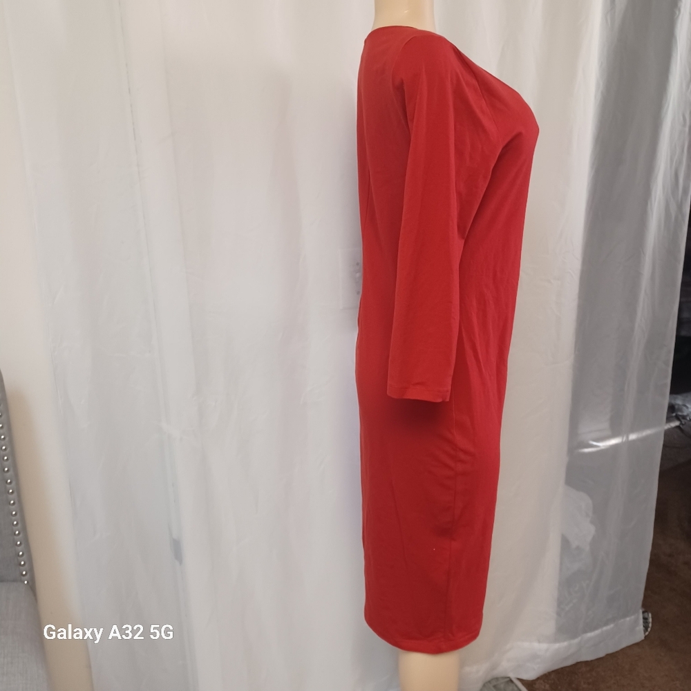 New York & Company Red Sheath Dress 3/4 Raglan Sleeves Size L - Picture 5 of 12